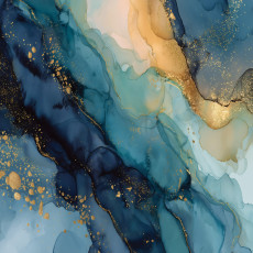 Papier peint marbré bleu et or pour chambre à coucher ou salon, sur intissé