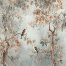 Papier peint mural « Arbres et oiseaux vintage » pour chambre à coucher ou salon, papier peint intissé