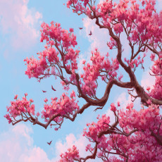Papier peint mural « Arbre de sakura et ciel rose » pour chambre à coucher ou salon, papier peint intissé