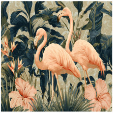Papier peint flamants roses, feuilles et fleurs vertes pour la chambre à coucher ou le salon, 400 x 280