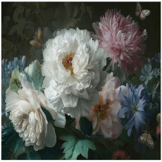 Papier peint floral avec des pivoines sur fond noir pour la chambre à coucher ou le salon 250x175