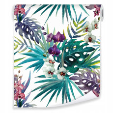 Papier peint feuilles tropicales 3D fleurs intissé rouleau