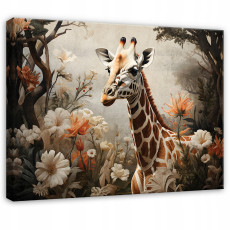 Tableau représentant une girafe, la forêt, des animaux et des fleurs, pour la chambre à coucher ou le salon, sur toile, 40 x 30 cm