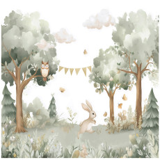 Papier peint pour enfants forêt animaux lapin pour chambre d'enfant 300x210