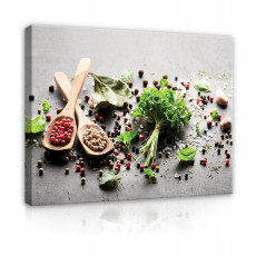 Tableau pour cuisine sur toile épices herbes aromatiques 100x70
