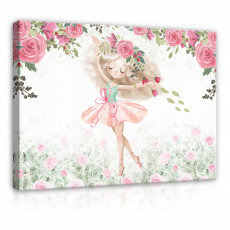 Tableau pour chambre d'enfant ballerine fleurs 100x70
