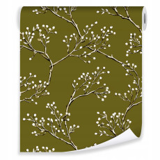 Papier peint branches d'olivier rétro nature sur intissé mur salon chambre à coucher