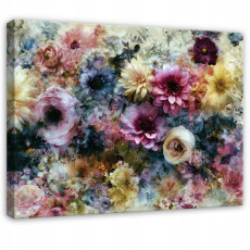 Tableau « fleurs, loft, béton, roses colorées » pour chambre ou salon, sur toile, 60 x 40