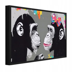 Tableau sur toile dans un cadre noir représentant un singe en graffiti, pour le salon ou la chambre à coucher, 40 x 30