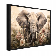 Tableau sur toile dans un cadre noir : éléphant, animaux, salon, chambre à coucher, 40 x 30