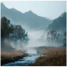 Papier peint forêt lac brouillard nature chambre salon papier peint intissé 150x105