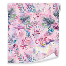 Papier peint pour fille enfants licornes fleurs