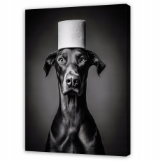 Tableau pour salle de bains et WC : chien rigolo avec du papier toilette, sur toile, 40 x 30 cm