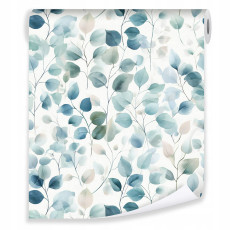 Papier peint feuilles bleues aquarelle sur intissé mur salon chambre à coucher