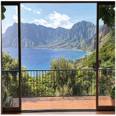 Papier peint 3D fenêtre mer montagnes chambre salon papier peint intissé 150x105