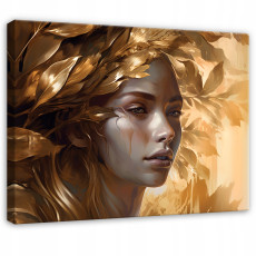 Tableau abstrait représentant une femme et des feuilles dorées, pour la chambre à coucher ou le salon, sur toile, 60 x 40 cm