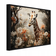 Tableau sur toile dans un cadre noir : girafe, animaux, salon, chambre à coucher, 40 x 30