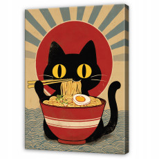 Tableau pop art rétro représentant un chat et des ramen pour la cuisine d'un restaurant, sur toile, 40 x 30 cm
