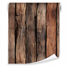 Papier peint bois planches brun naturel sur intissé mur salon chambre à coucher