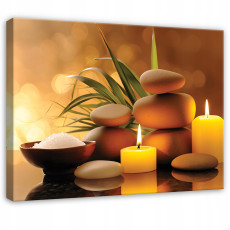 Tableau représentant des pierres de spa et des bougies pour une chambre, un salon ou un espace de massage, sur toile, 40 x 30 cm