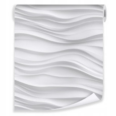 Papier peint abstrait vagues 3D blanc gris sur intissé mur salon chambre à coucher