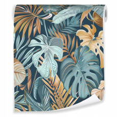 Papier peint feuilles tropicales monstera sur intissé mur salon chambre à coucher