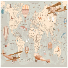 Papier peint pour enfants carte du monde animaux papier peint mural 200x140