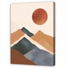 Tableau de montagne, paysage bohème beige « Soleil » pour chambre à coucher ou salon, sur toile 120 x 80