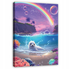 Tableau pour petite fille : phoque et océan sur toile, pour la chambre d'enfant, 120 x 80