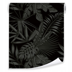 Papier peint noir feuilles glamour intissé rouleau