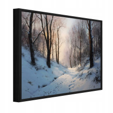 Tableau dans un cadre noir sur toile forêt hivernale arbres salon chambre à coucher 120x80