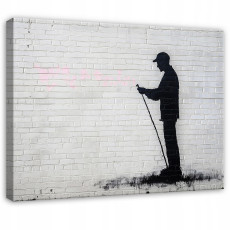 Tableau pour salon, chambre à coucher, cuisine, sur toile, abstraction, Banksy, gris, 100 x 70