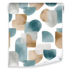 Papier peint abstrait aquarelle beige sur intissé mur salon chambre à coucher