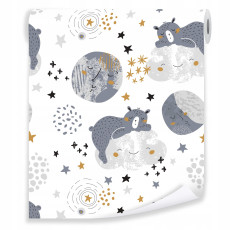 Papier peint pour enfants animaux étoiles nuages rouleau