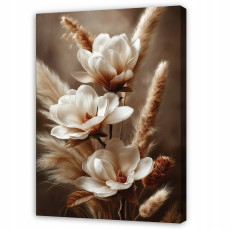 Tableau « Fleurs de magnolia » style bohème beige pour chambre à coucher ou salon, sur toile, 60 x 40 cm