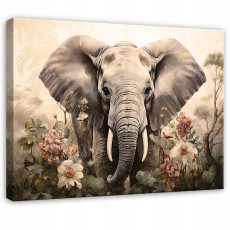 Tableau « Éléphant, fleurs, animaux, nature » pour chambre à coucher ou salon, sur toile, 100 x 70