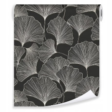 Papier peint fleurs ginkgo biloba lineart art sur intissé mur salon chambre à coucher