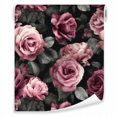 Papier peint fleurs roses nature romantique sur intissé mur salon chambre à coucher