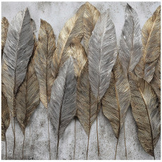 Papier peint feuilles béton doré gris pour mur chambre salon 250x175