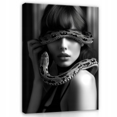Tableau sur toile mural noir et blanc femme serpent pour chambre à coucher salon 100x70