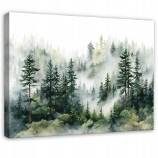 Tableau forêt dans le brouillard arbres paysage pour chambre à coucher salon cuisine sur toile 60x40