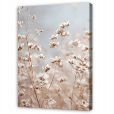 Tableau bohème avec des fleurs beiges et un motif naturel pour la chambre ou le salon, sur toile, 100 x 70 cm
