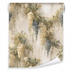 Papier peint beige feuilles fleurs vintage sur intissé mur salon chambre à coucher