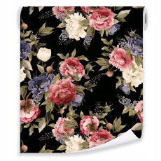 Papier peint fleurs pivoines 3D noir papiers peints muraux
