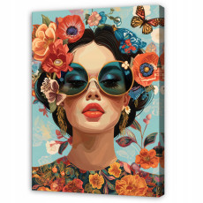 Tableau représentant une femme, un visage et des fleurs, style rétro, pour la chambre ou le salon, sur toile, 40 x 30 cm