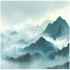 Papier peint photo montagne brouillard nature oiseaux chambre salon papier peint intissé 150x105