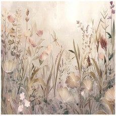 Papier peint photo nature prairie fleurs boho béton pour mur chambre salon 350x250