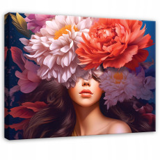 Tableau représentant une femme, des fleurs et des pivoines aux couleurs pastel, pour la chambre à coucher ou le salon, sur toile, 40 x 30