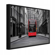 Tableau sur toile dans un cadre noir : bus, ville, salon, chambre à coucher, 100 x 70
