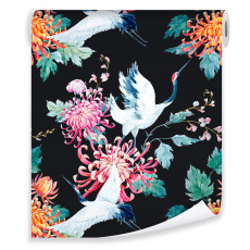 Papier peint grues oiseaux noir rouleau papier peint mural